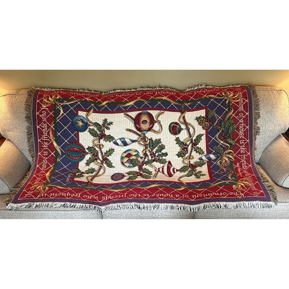 Vintage Goodwin Weavers Susan Welsh Christmas Tapestry Throw Blanket 65" x 45"